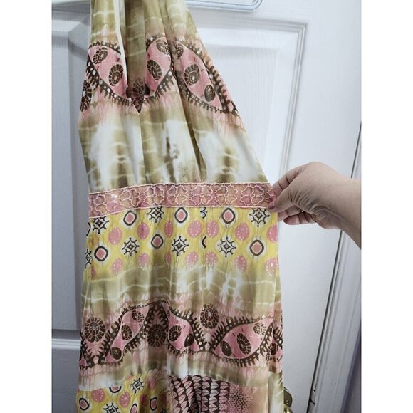 Joseph Ribkoff Pink & Brown Handkerchief-Hem Halter Dress Size 8 - Picture 4 of 11